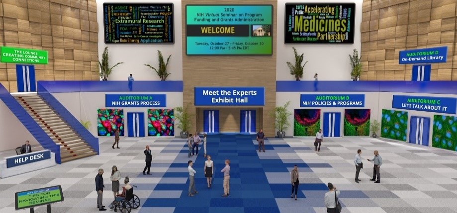 Screenshot of the lobby of the NIH virtual seminar 2020