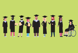an illustration of a diverse group of graduates wearing the cap and gown