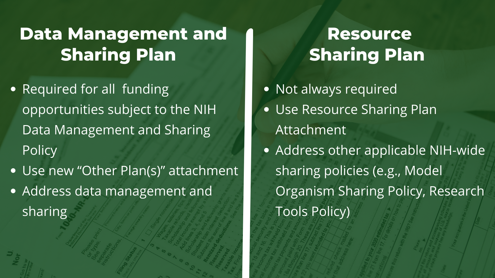 Data Management and Sharing Plan vs Resource Sharing Plan NIH