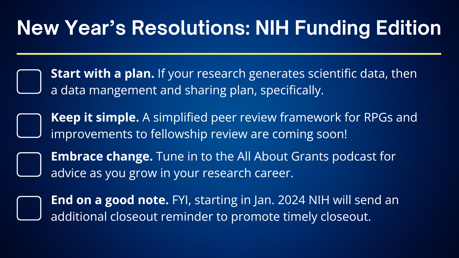 New Year’s Resolutions NIH Funding Edition NIH Extramural Nexus