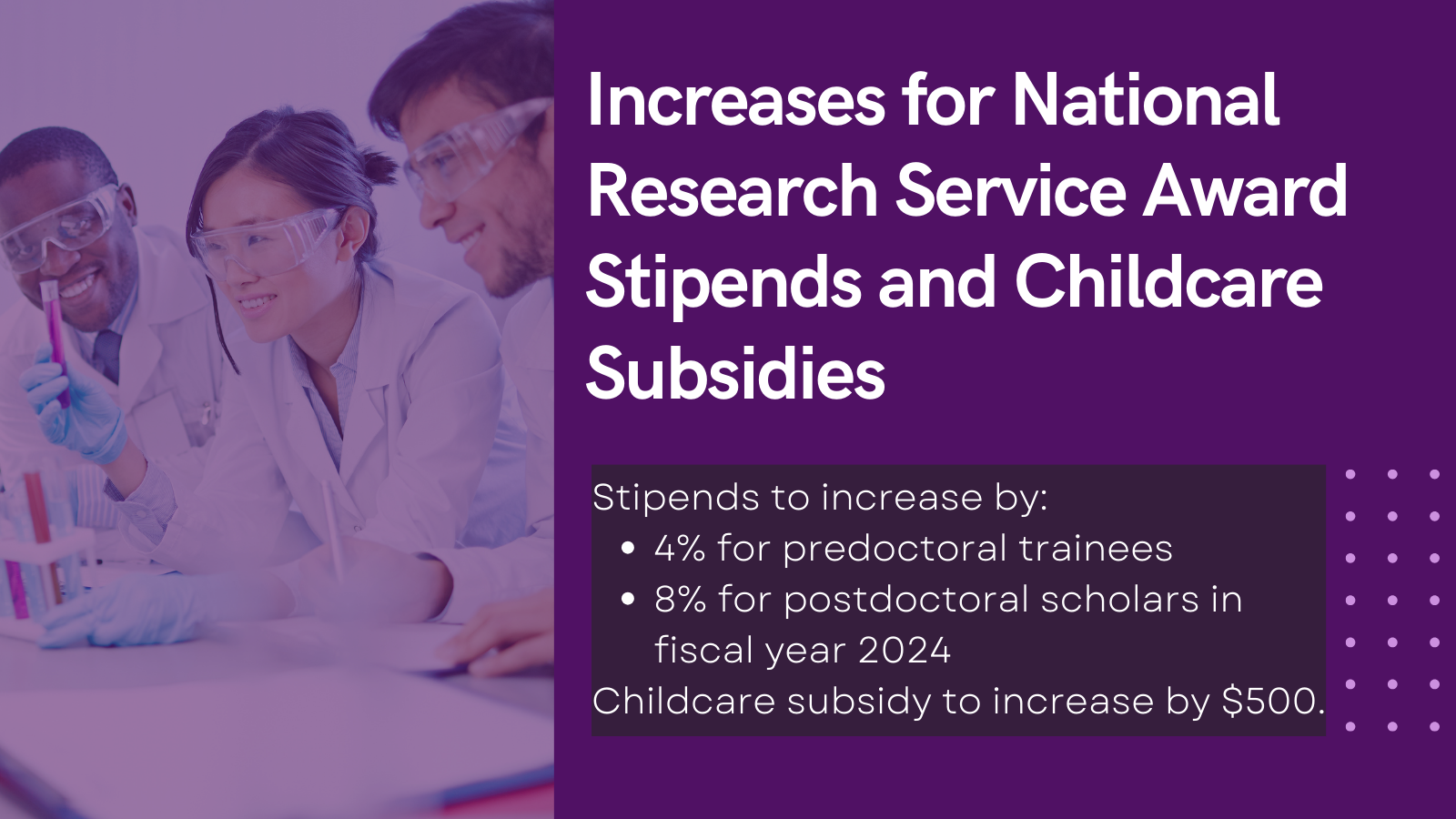 Increases for National Research Service Award Stipends and Childcare